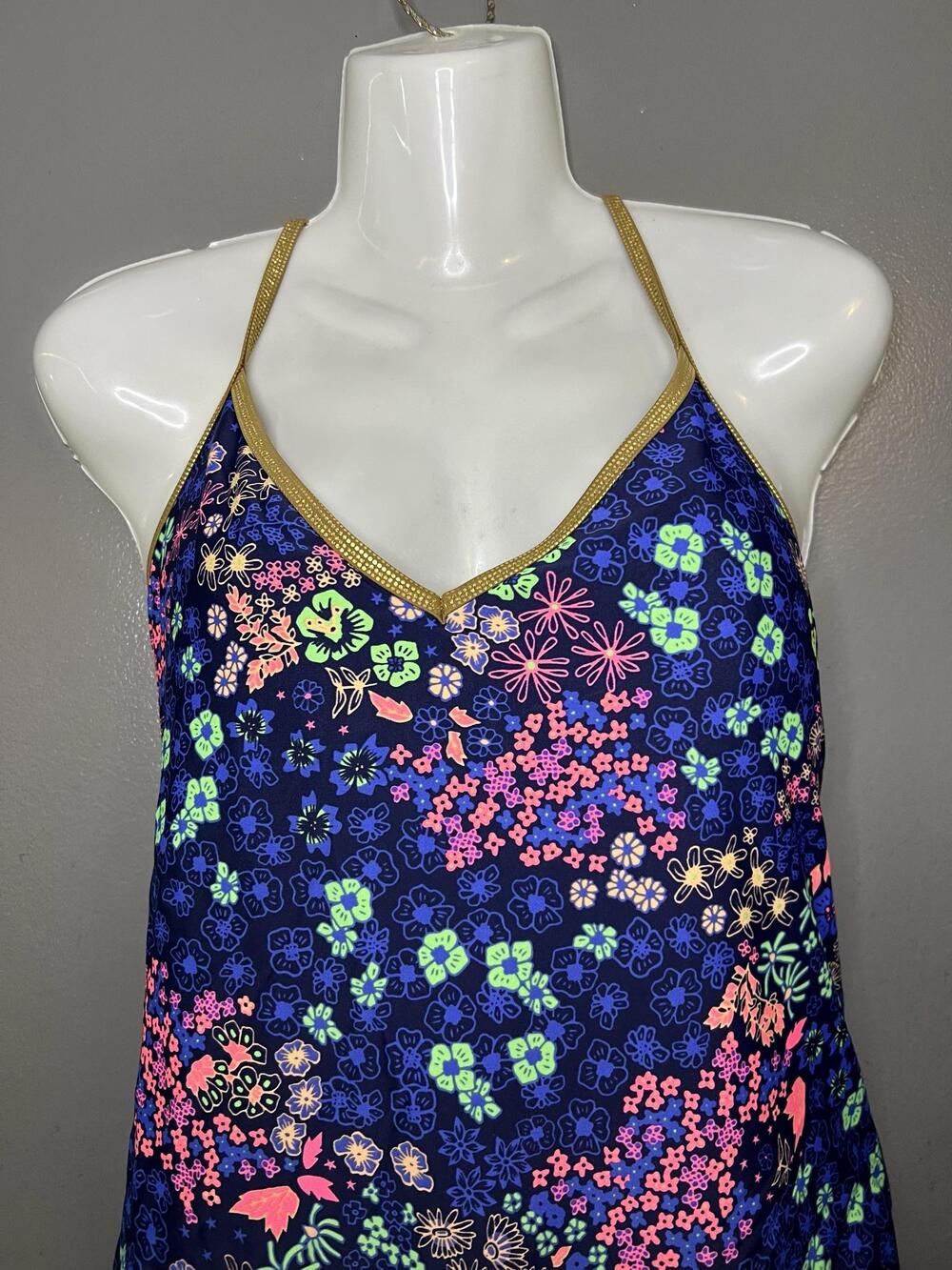 Aerie Swimsuit Womens XL Blue Floral One Piece Triangle Crisscross Back Strappy